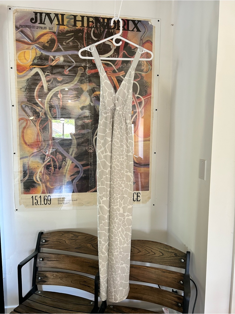 Armani Exchange Beige Cream Printed V-Neck Maxi Dress